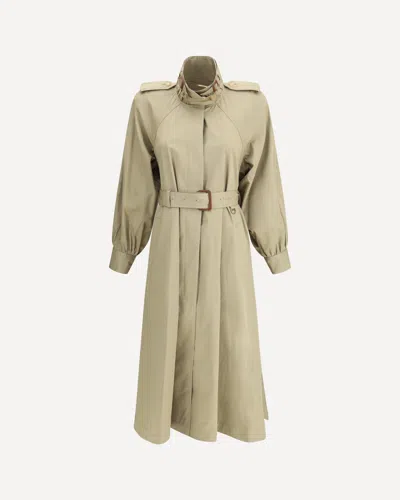 Chloé Long High-neck Belted Gabardine Trench Coat In Brown