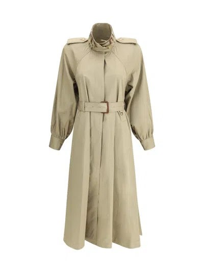 Chloé Cotton Gabardine Long Trench Coat In Green