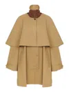 Chloé Parka En Gabardine De Coton À Cape Femme Brun Taille 36 100% Coton, Horn Bubalus Bubalis, Farmed, Co In Green