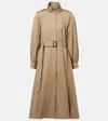 Chloé Long Trench Coat With Stand-up Collar In Cotton Gabardine