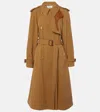 Chloé Double-breasted Leather-trimmed Cotton-gabardine Trench Coat In Past Khaki