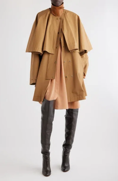 Chloé Layered Cape Collar Sleeves Mid-length Coat In Worn Brown
