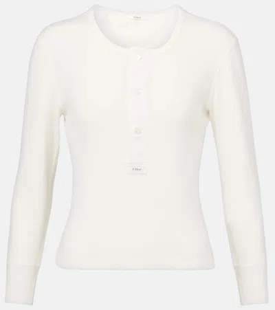 Chloé Off-white Cotton Jersey Henley In 107 Iconic Milk