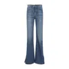 Chloé Women Blue Jeans With Wide Leg And Pendant Charm On The Front In Denim Woman In Blue