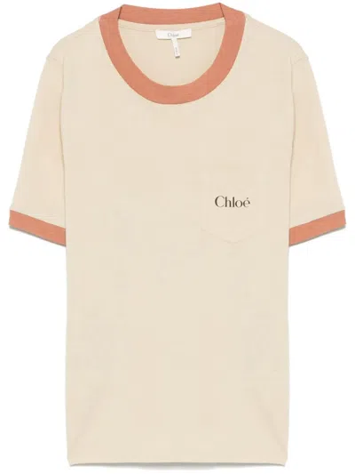 Chloé Cotton Jersey Crew Neck Logo T-shirt In White