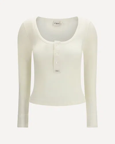 Chloé Cotton Jersey Henley T-shirt In White