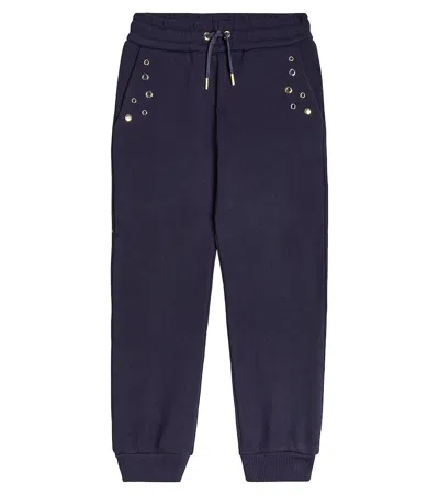 Chloé Kids' Cotton Jersey Sweatpants In Blue