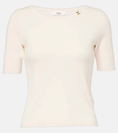 Chloé Interlock Short Sleeve Knit Top In Coconut Milk