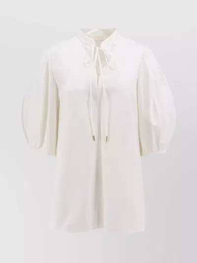 Chloé Cotton Keyhole Puff Sleeve Tie Neck Top