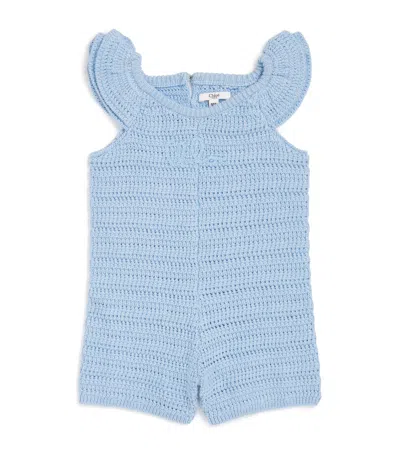 Chloé Kids' Cotton Knitted Logo Playsuit In Blue