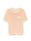 Chloé Chloe Logo-intarsia Open-knit Cotton T-shirt In Neutral