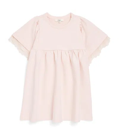 Chloé Kids' Cotton Logo Dress In Pink