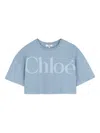 Chloé Kids Logo Cropped Cotton Jersey T-shirt In Blue