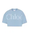 Chloé Kids Logo Cropped Cotton Jersey T-shirt In Blue