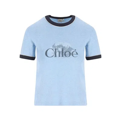 Chloé Cotton Logo Tshirt In Blue