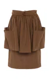 Chloé Cotton Peplum Midi Skirt In Brown