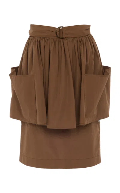 Chloé Cotton Peplum Midi Skirt In Brown