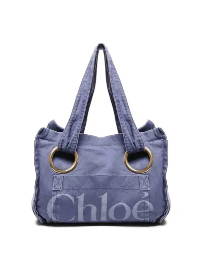 Chloé Cotton Plage Tote Bag In Blue