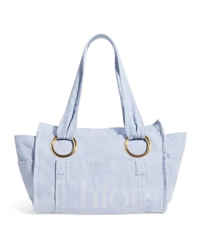Chloé Cotton Plage Tote Bag In Blue