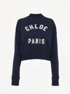 Chloé Mockneck Cotton Sweatshirt With Logo In Blue