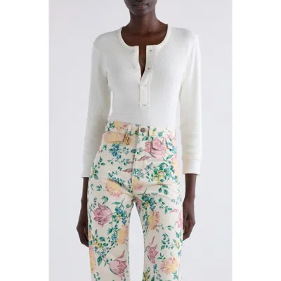Chloé Cotton Rib Henley In Iconic Milk