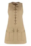 Chloé Satin Cotton Dress With Button And Slit In Brown