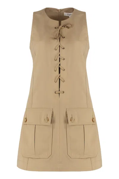 Chloé Cotton Satin Dress In Brown