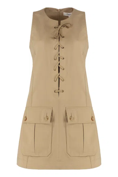 Chloé Cotton Satin Dress In Brown