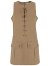 Chloé Satin Cotton Dress With Button And Slit In Neutrals