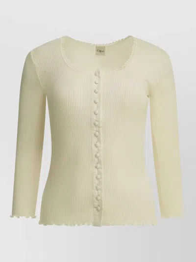 Chloé Cotton Silk Jersey Fitted Knit Top In Blue