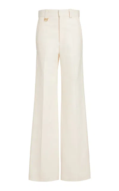 Chloé White Flared Trousers In Wool And Silk Woman