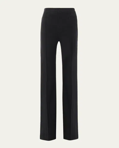 Chloé Cotton Stretch Pintuck Straight-leg Trousers In Black
