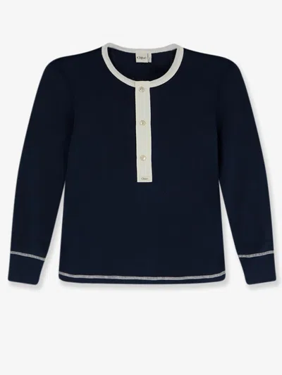 Chloé Cotton Sweater With Contrasting Inserts In Blue