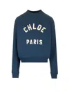 Chloé Women Blue Crewneck Sweatshirt With Logo Lettering Print In Cotton Woman In Blue