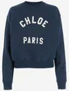 Chloé Blue Crewneck Sweatshirt With Logo Lettering Print In Cotton Woman