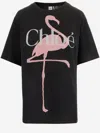 Chloé Oversized Fit Flamingo-print Cotton Jersey T-shirt In Black