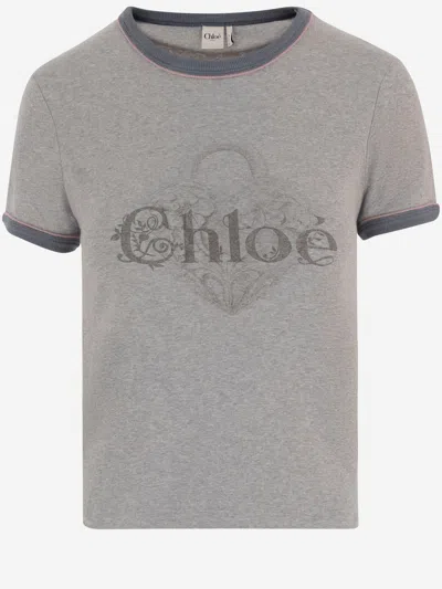 Chloé Chloè Cotton T Shirt With Logo In Gray