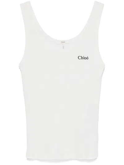 Chloé Logo Ribbed Cotton Jersey Tank Top In White
