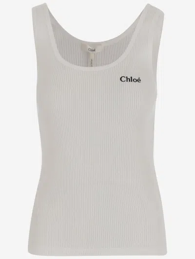 Chloé Chloè Cotton Tank Top With Logo In White