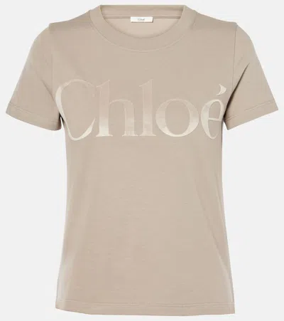 Chloé Cotton Jersey T-shirt With Logo In Powder Grey