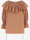 Chloé Chloè Cotton Top With Ruffles In Brown