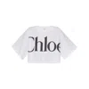Chloé White Cropped T-shirt With Logo Lettering Print In Cotton Woman