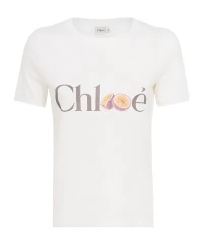 CHLOÉ COTTON T-SHIRT W/ PASSION FRUIT PRINT