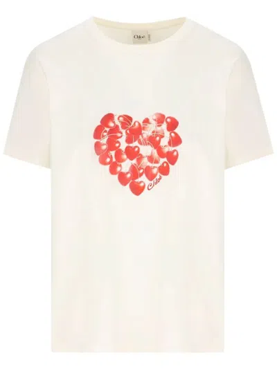 Chloé Cotton T-shirt With Cherries Print In White