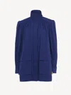 Chloé High-neck Utilitarian Jacket In Cotton Canvas In Blue