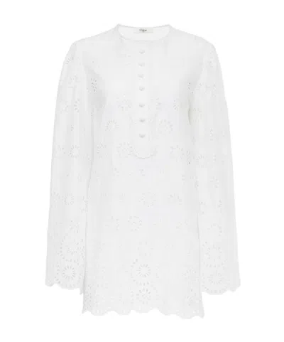 Chloé Cotton Voile Mini Dress In White