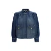 Chloé Women Blue Jacket With High Neck And Chain Detail On The Front In Denim Woman In Blue