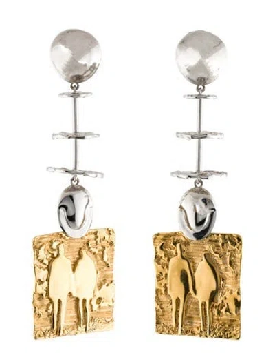 Pre-owned Chloé Couple Portrait Clip-on Drop Earrings In Multi