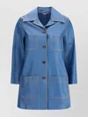 Chloé Cowhide Leather Coat With Patch Pockets In Blue