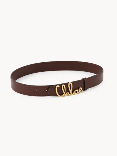 Chloé Womens Crafty Brown Logo-plaque Leather Belt
